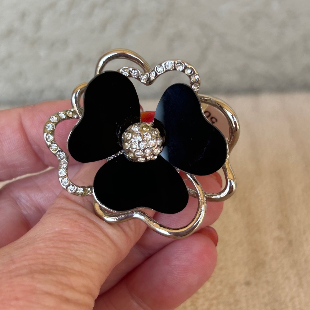 Camille Lucie Black Lucite Flower CZ Accent Statement Ring